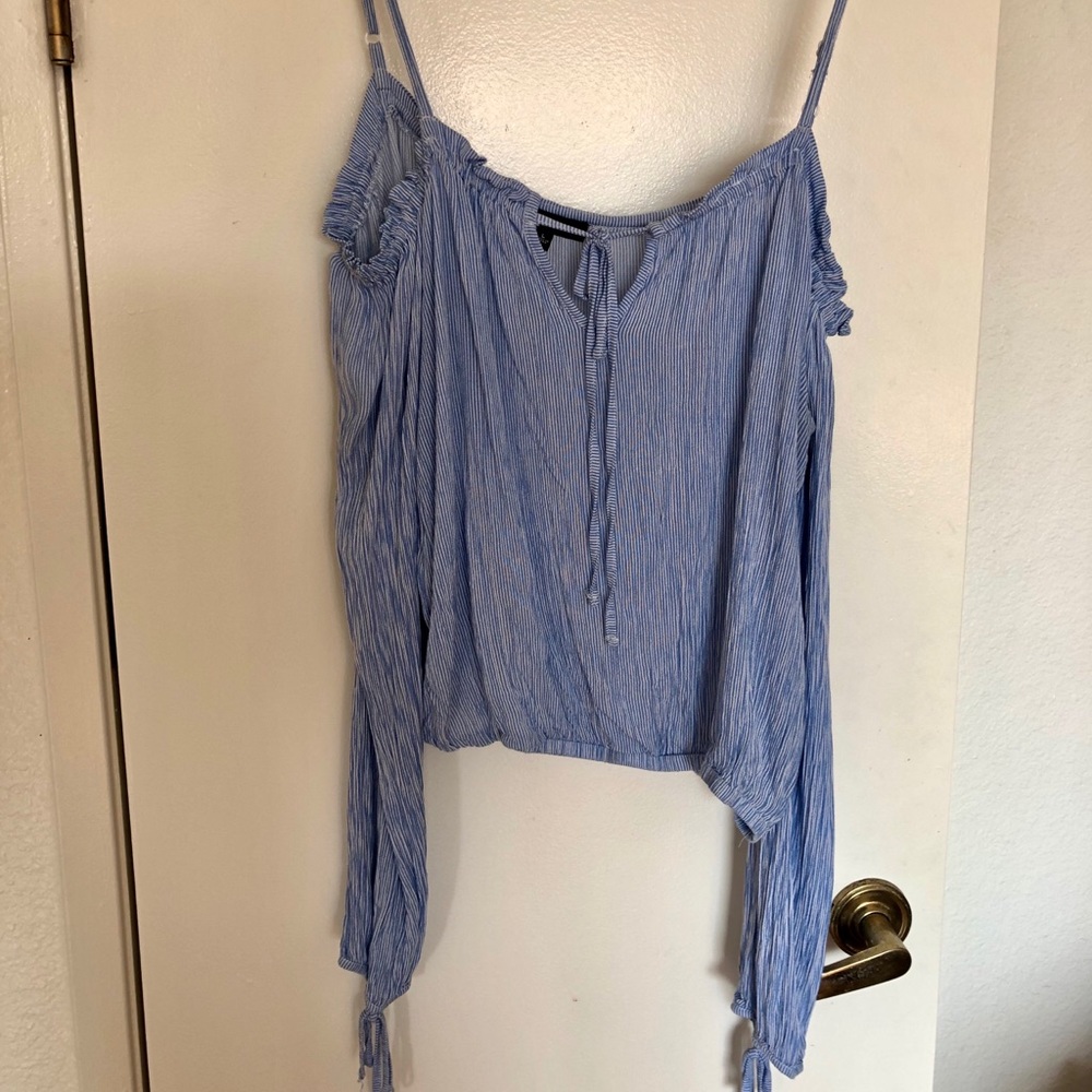 Light Blue Off The Shoulder Cropped Blouse